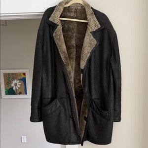 Vintage Leather Coat with Brown Shearling Lining